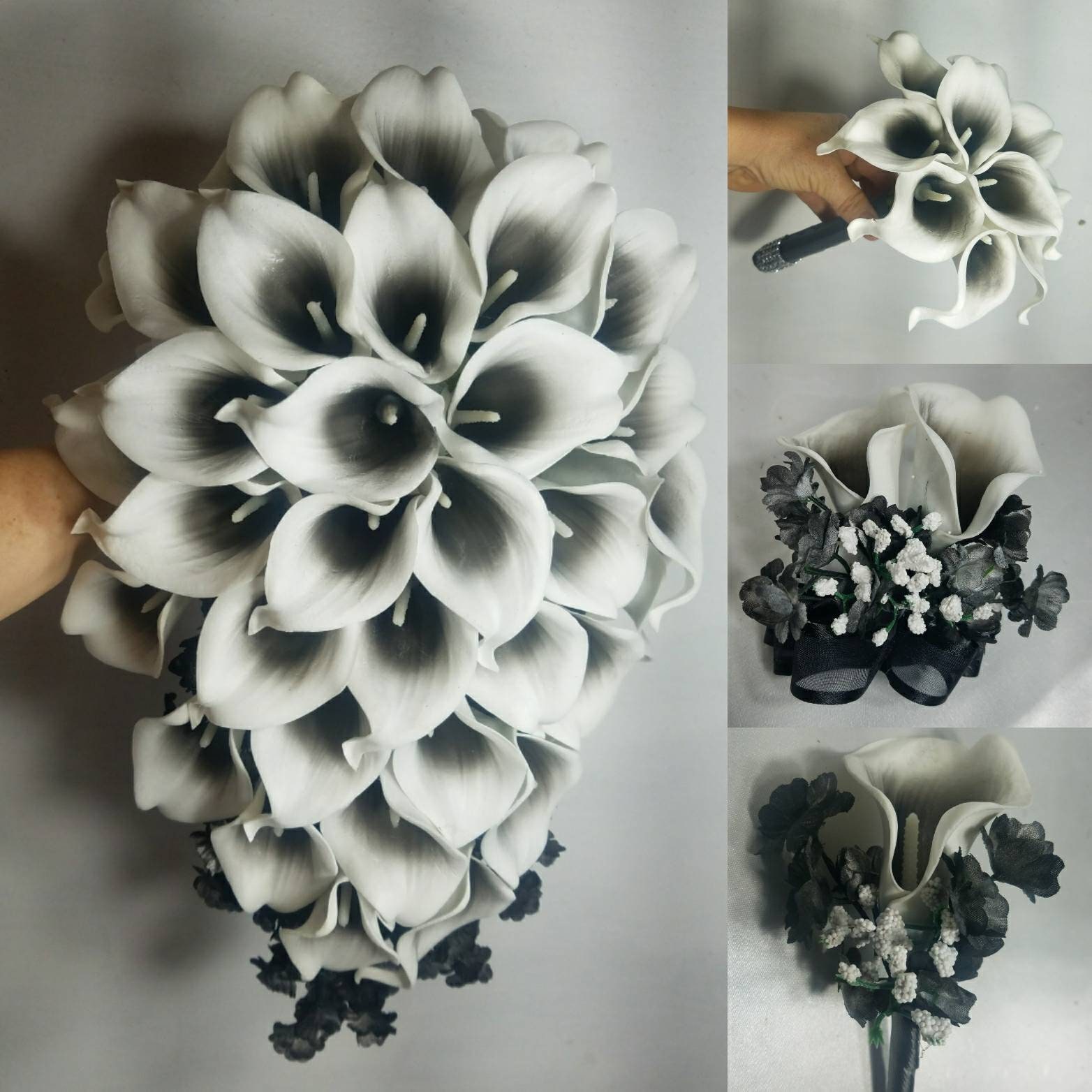 udendørs Blossom brugervejledning Black White Calla Lily Bridal Wedding Bouquet Accessories - Etsy