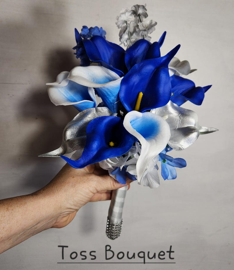 Royal Blue Silver Calla Lily Bridal Wedding Bouquet Accessories - Etsy