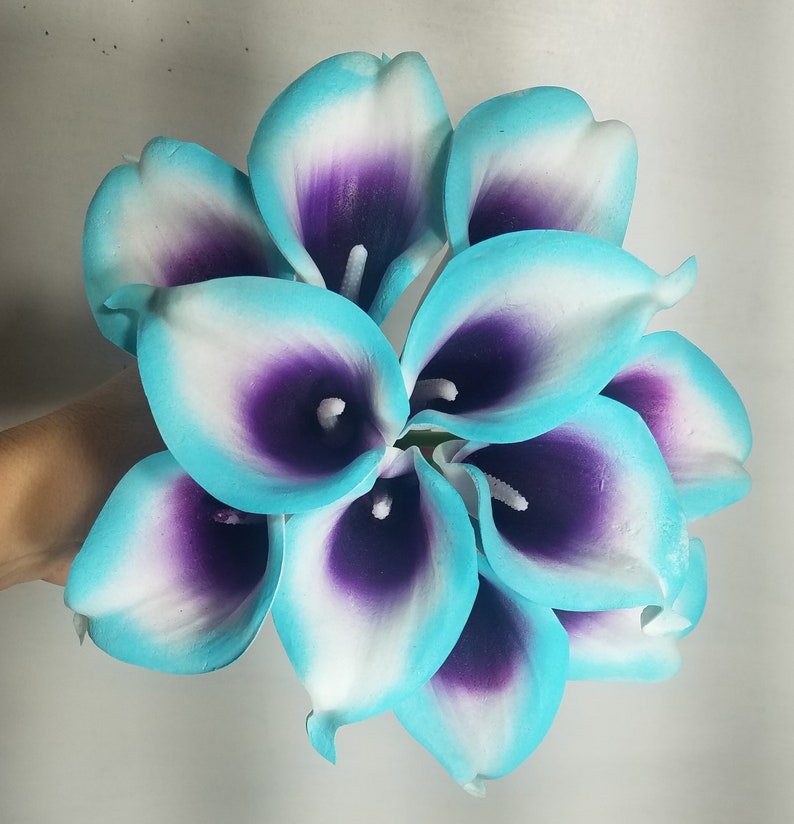 Turquoise Purple Calla Lily Bridal Wedding Bouquet Accessories - Etsy