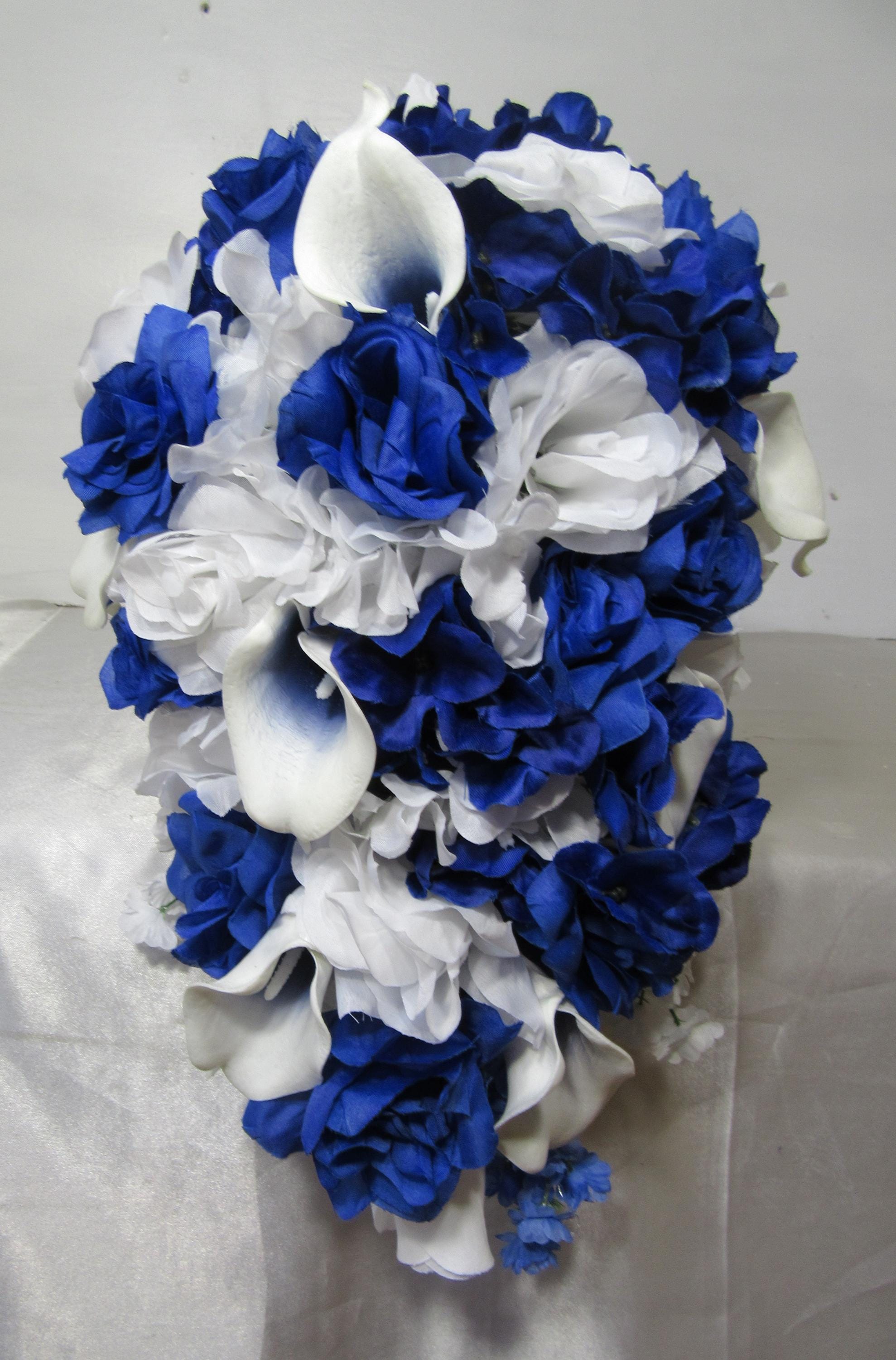 Royal Blue White Rose Calla Lily Bridal Wedding Bouquet Accessories - Etsy