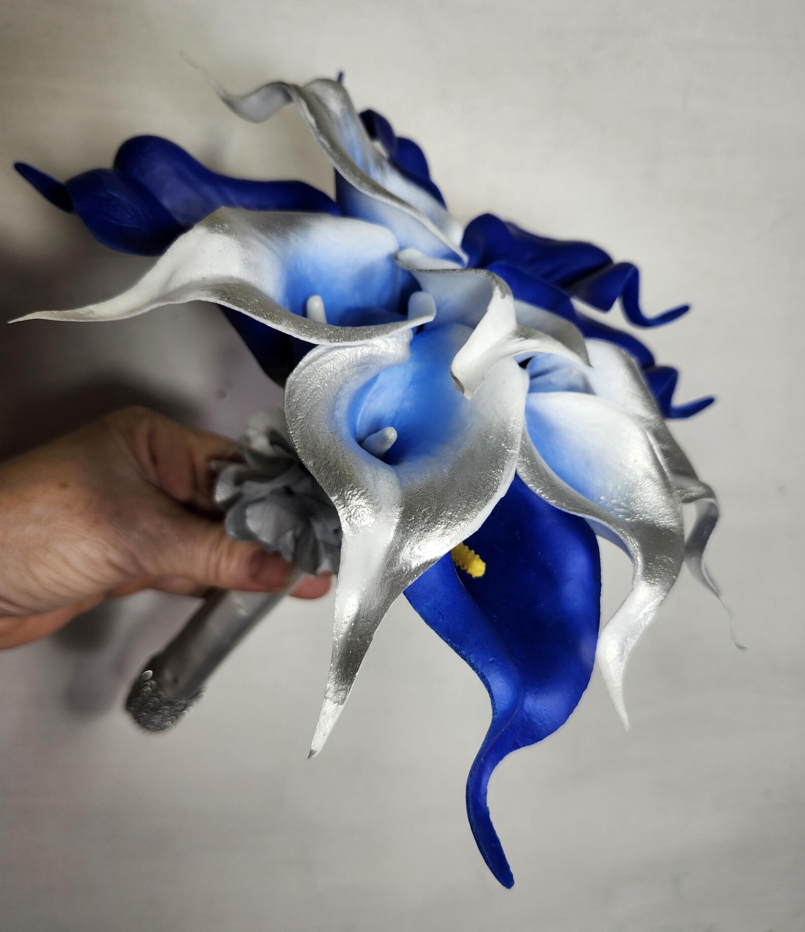 Royal Blue Silver Calla Lily Bridal Wedding Bouquet Accessories - Etsy