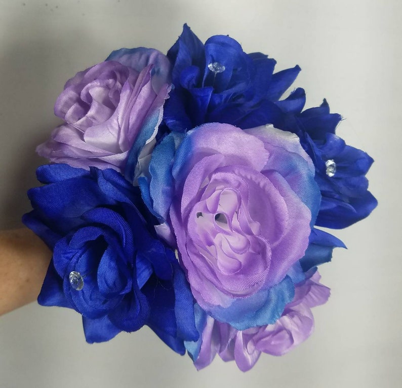 Purple Royal Blue Rose Bridal Wedding Bouquet /& Accessories