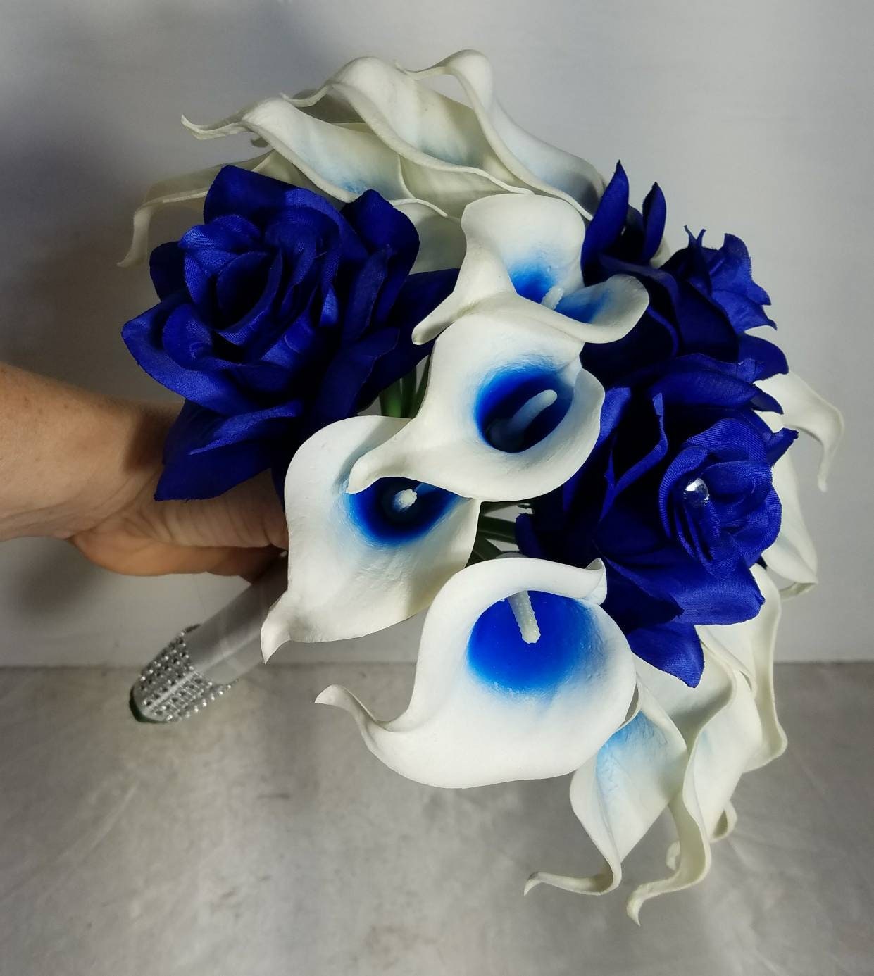 Royal Blue Calla Lily Rose Bridal Wedding Bouquet & | Etsy