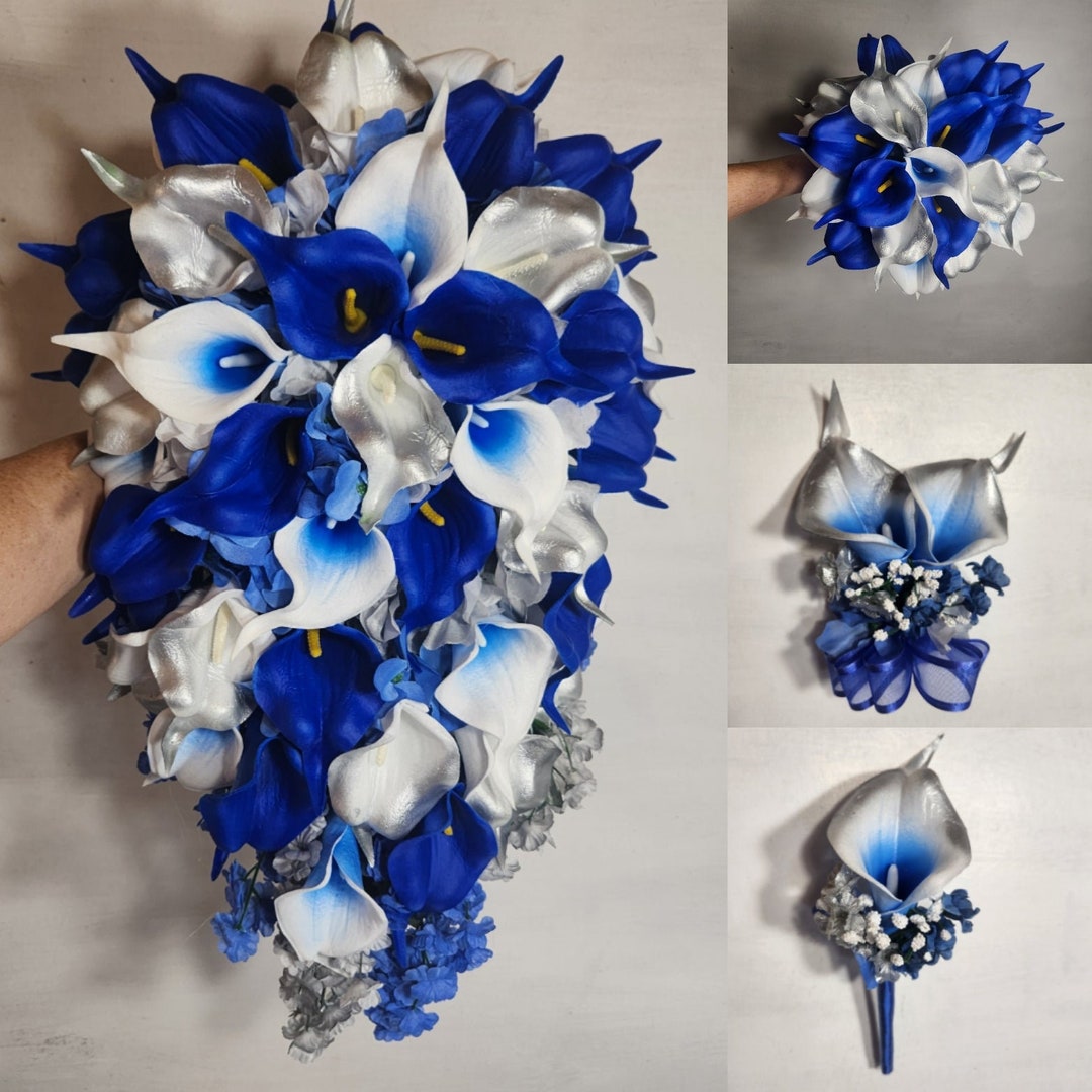 Royal Blue Silver Calla Lily Bridal Wedding Bouquet Accessories - Etsy
