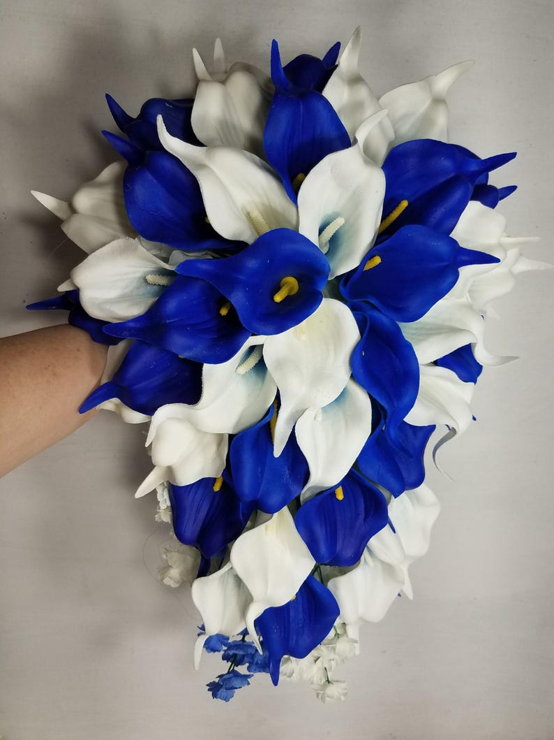 Royal Blue Ivory White Calla Lily Bridal Wedding Bouquet Accessories - Etsy