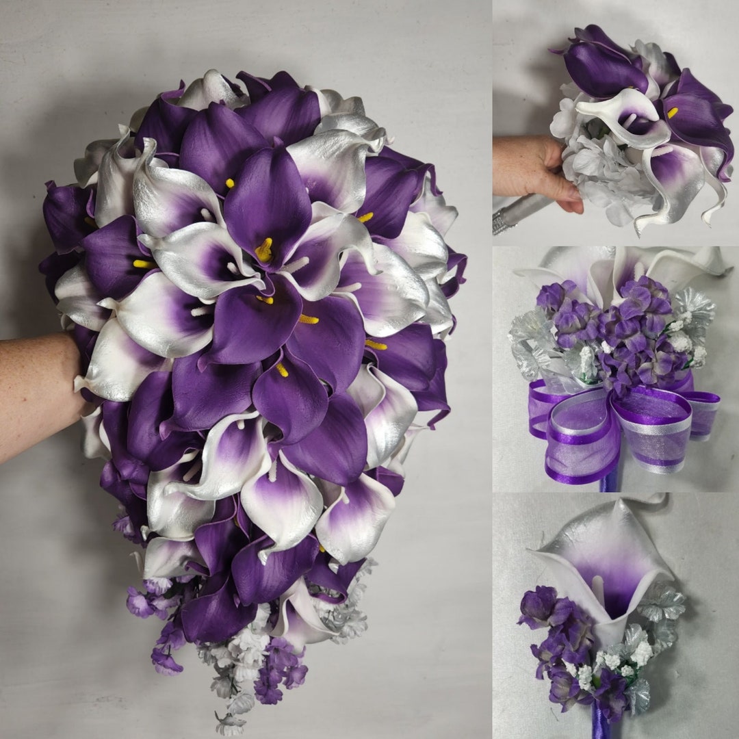 Purple Silver Calla Lily Bridal Wedding Bouquet Accessories - Etsy