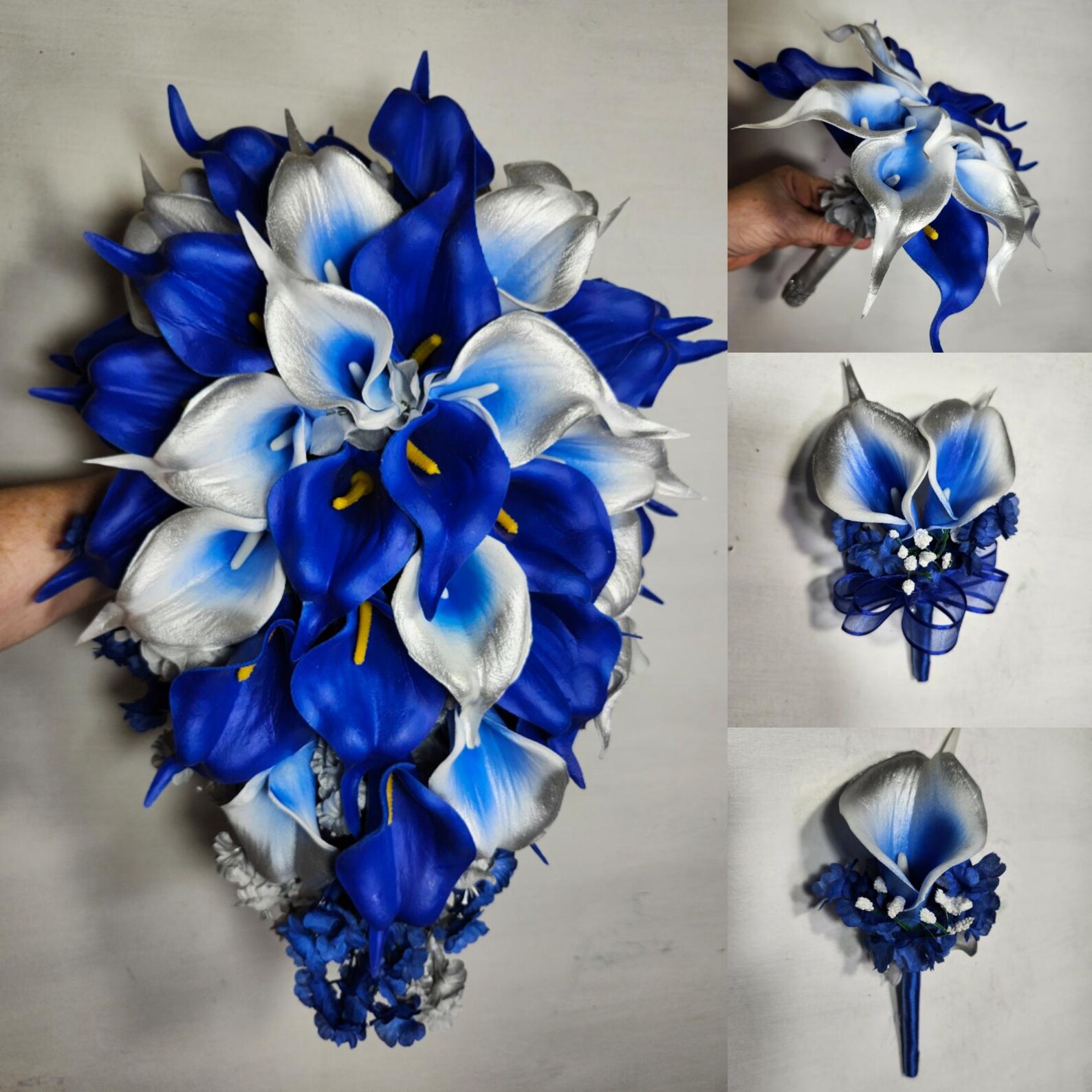 Royal Blue Silver Calla Lily Bridal Wedding Bouquet Accessories - Etsy