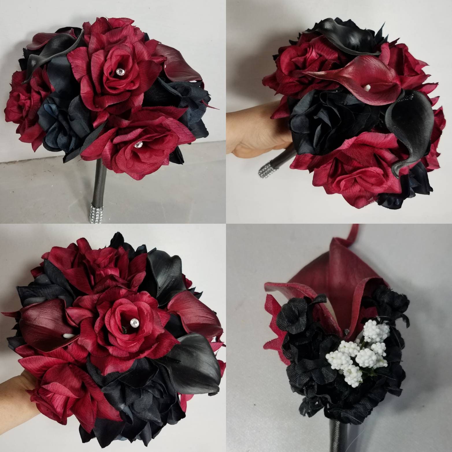 Black Gold Rose Calla Lily Bridal Wedding Bouquet Accessories