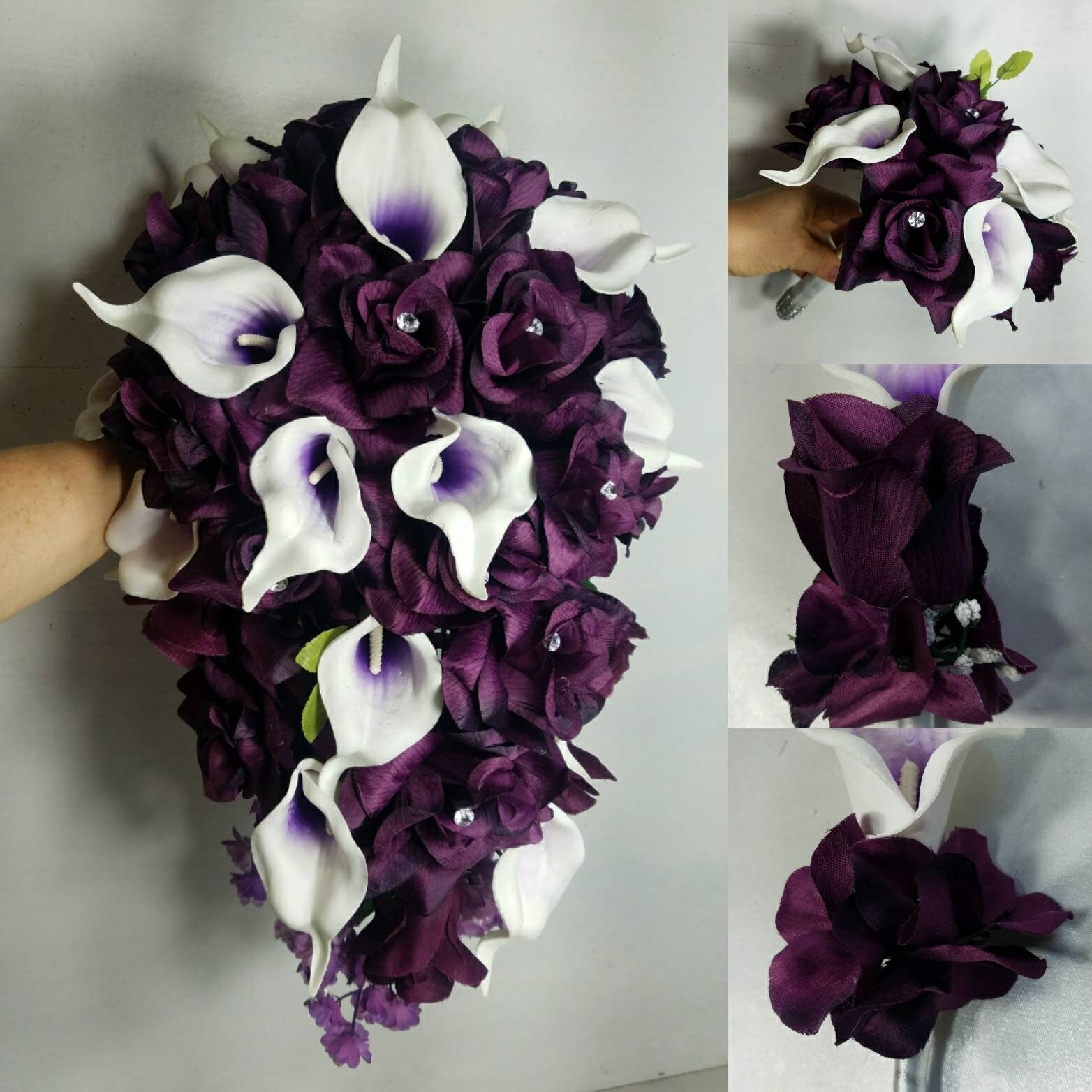 Eggplant Rose Calla Lily Bridal Wedding Bouquet Accessories Etsy