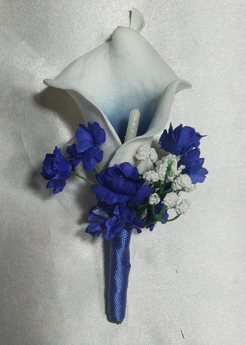 Royal Blue White Rose Calla Lily Bridal Wedding Bouquet Accessories - Etsy