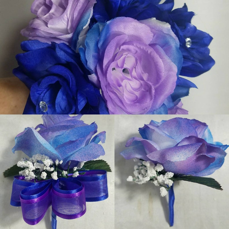 Purple Royal Blue Rose Bridal Wedding Bouquet /& Accessories