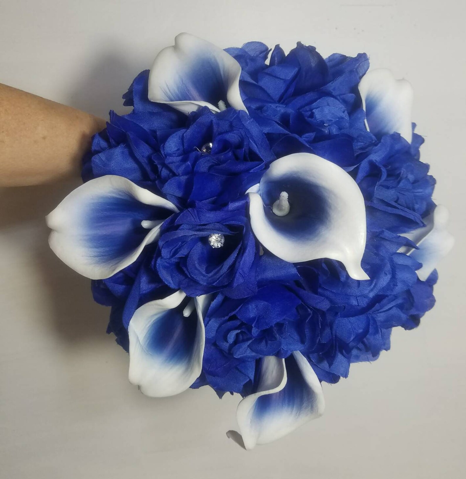 Royal Blue Rose Calla Lily Bridal Wedding Bouquet Accessories | Etsy