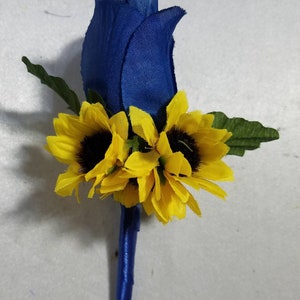 Royal Blue White Rose Sunflower Bridal Wedding Bouquet Accessories image 4