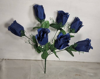 Navy Blue Rose Bud Artificial Silk Flower Bush