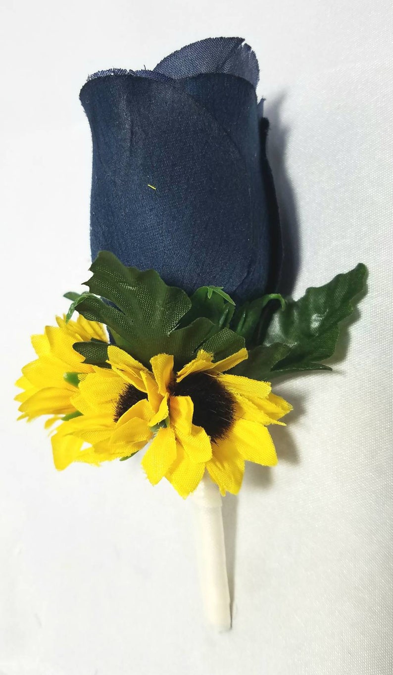 Navy Blue White Rose Sunflower Bridal Wedding Bouquet Etsy