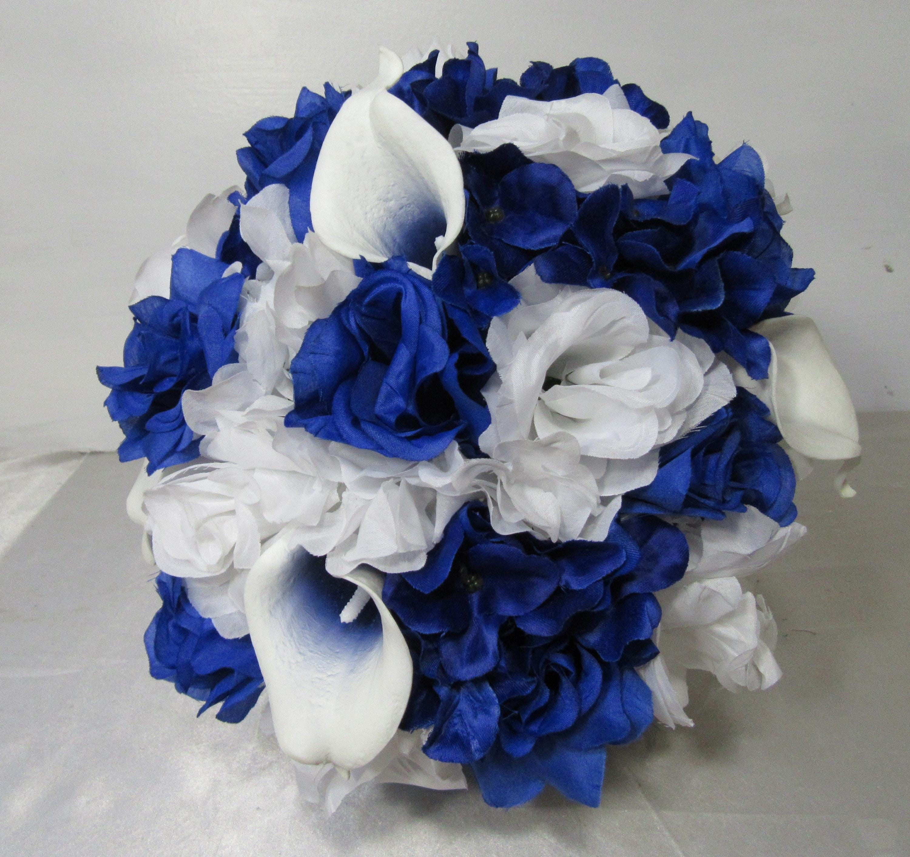 Royal Blue White Rose Calla Lily Bridal Wedding Bouquet Accessories - Etsy