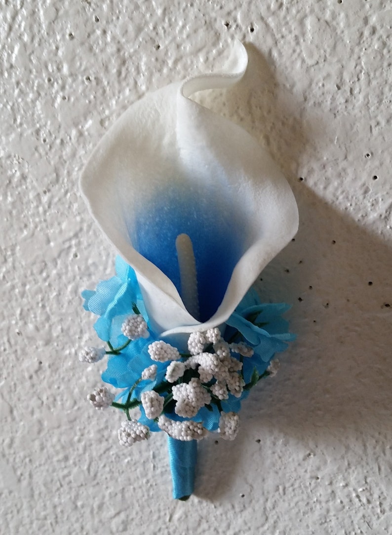 Malibu Blue Calla Lily Bridal Wedding Bouquet /& Boutonniere