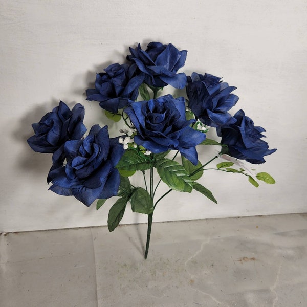 Navy Blue Silk Flower Rose Bush