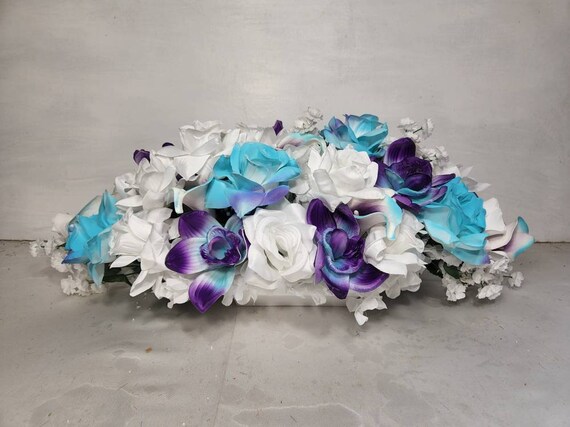 Turquoise Purple White Rose Orchid Bridal Wedding Bouquet