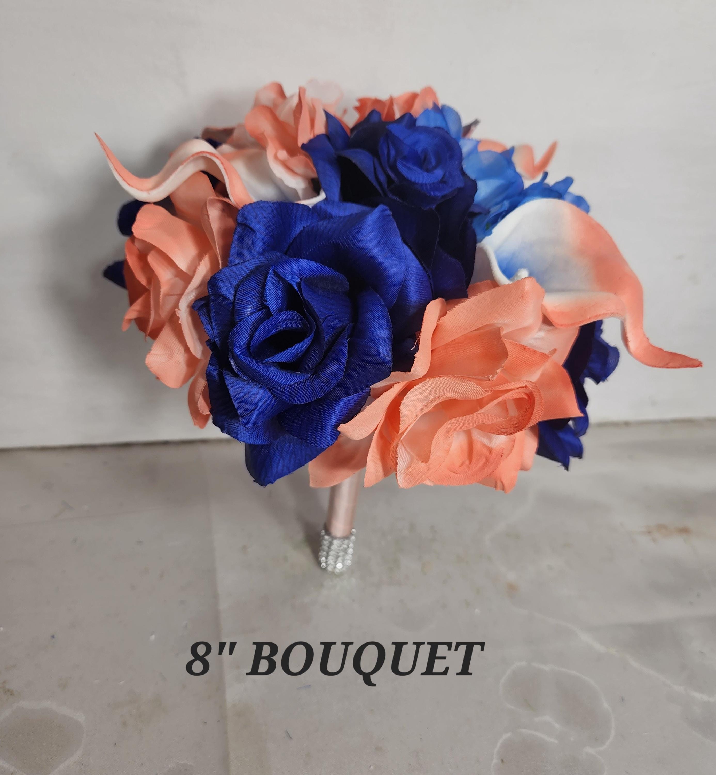 Coral Royal Blue Rose Calla Lily Bridal Wedding Bouquet Accessories - Etsy