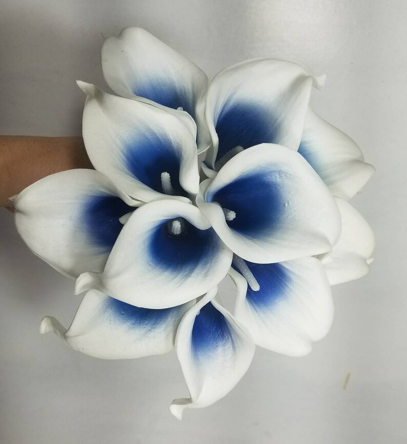 Royal Blue White Calla Lily Bridal Wedding Bouquet Accessories | Etsy
