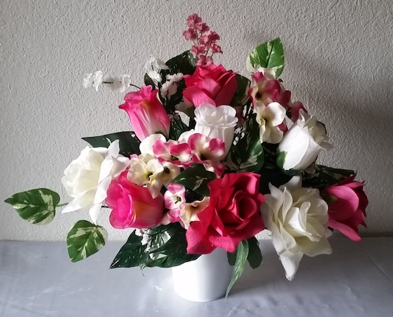 Fuchsia Ivory Rose Table Centerpiece Wedding Decoration
