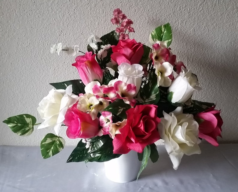 Fuchsia Ivory Rose Table Centerpiece Wedding Decoration