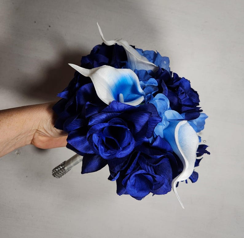 Royal Blue Rose Calla Lily Bridal Wedding Bouquet Accessories - Etsy
