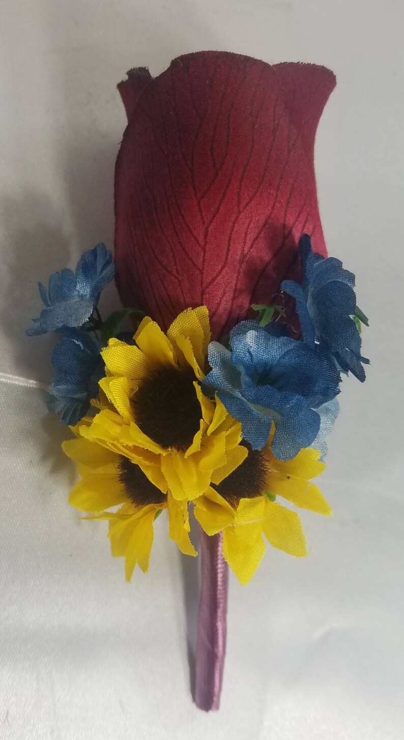 Burgundy Navy Blue Rose Sunflower Bridal Wedding Bouquet Etsy