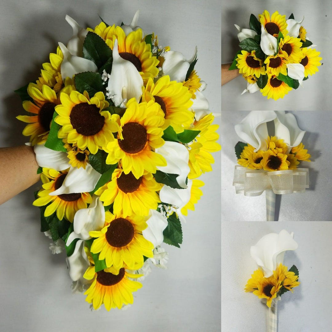 Ivory Calla Lily Sunflower Bridal Wedding Bouquet Accessories - Etsy