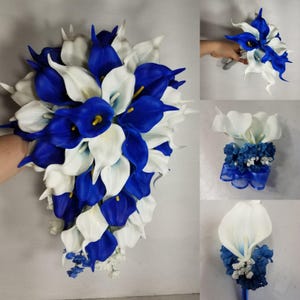 Accesorios para ramo de novia de lirio de cala blanco marfil azul real