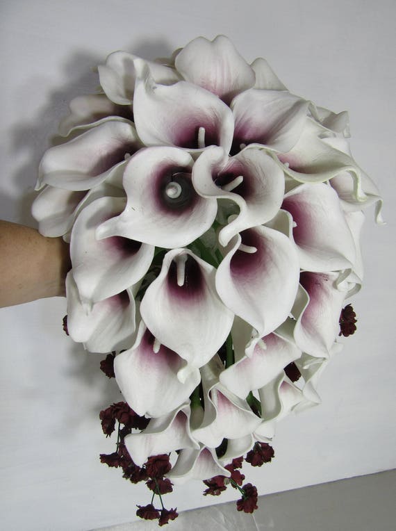 Burgundy Ivory Calla Lily Cascading Bridal Wedding Bouquet Etsy