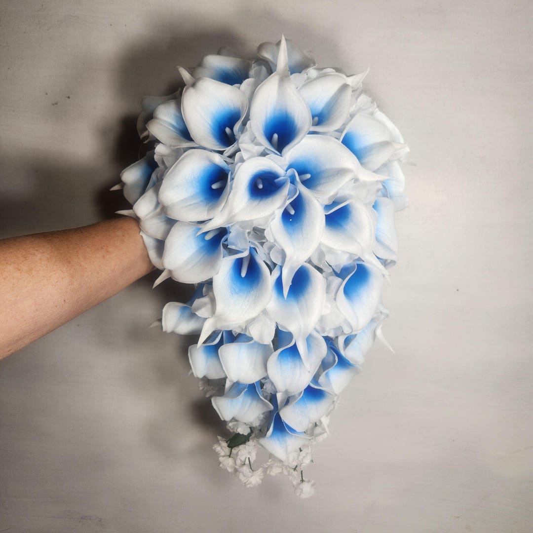 Royal Blue White Calla Lily Bridal Wedding Bouquet Accessories - Etsy