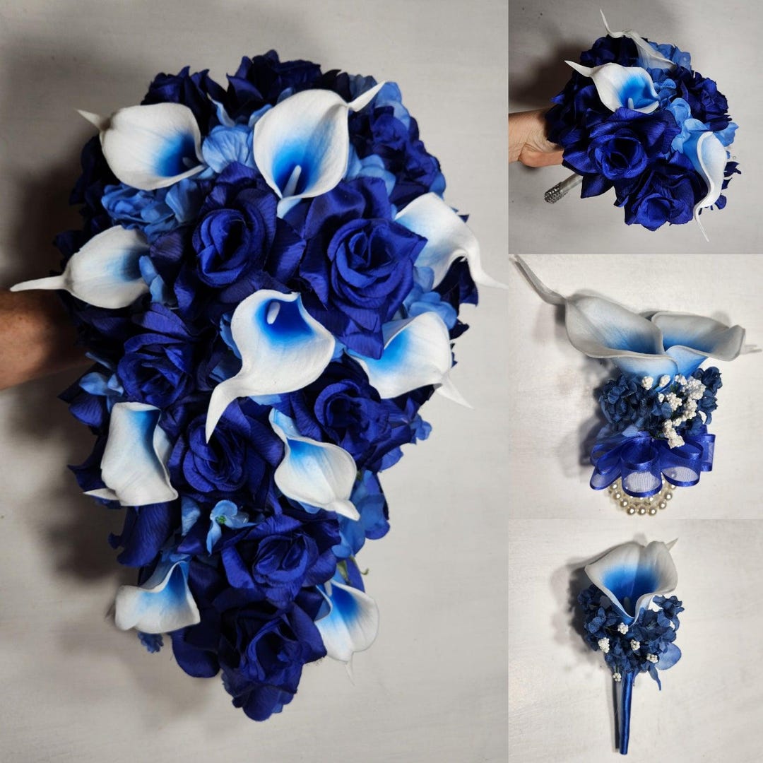 Royal Blue Rose Calla Lily Bridal Wedding Bouquet Accessories - Etsy