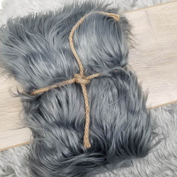 Charcoal Extra Long Pile Mongolian Faux Fur Newborn Photo props Basket Filler Faux Fur Nest Newborn Baby Blanket, Gnomes fur,Basket Filler