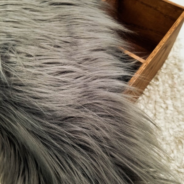 LT Charcoal Extra Long Pile Mongolian Faux Fur Newborn Cuddly Faux Fur Nest Newborn, Photo Prop Long Pile Faux Fur,gnomes fur faux Long Pile