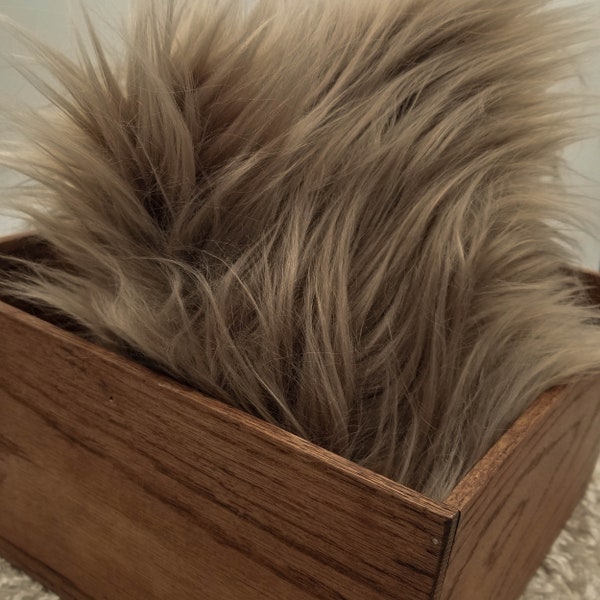 TAN GRAY Extra Long Pile Mongolian faux fur Newborn Props Stuffer Faux Fur Nest, Basket Filler fur, Baby Photography Props, gnomes Fur Faux