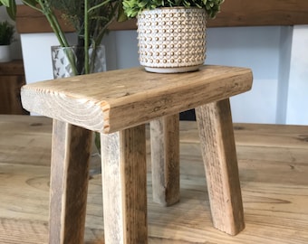 Handmade Rustic Wood Milk Stool: Miniature Plant Stand
