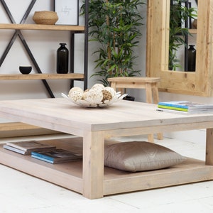 Solid Wood Rustic Limed Coffee Table Whitewash Coffee Table With