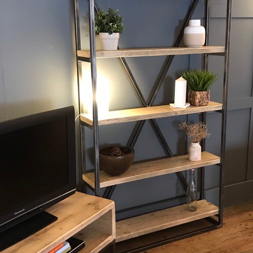 5 Shelf Industrial Chunky Pipe Triple Shelving Unit Rustic Etsy UK