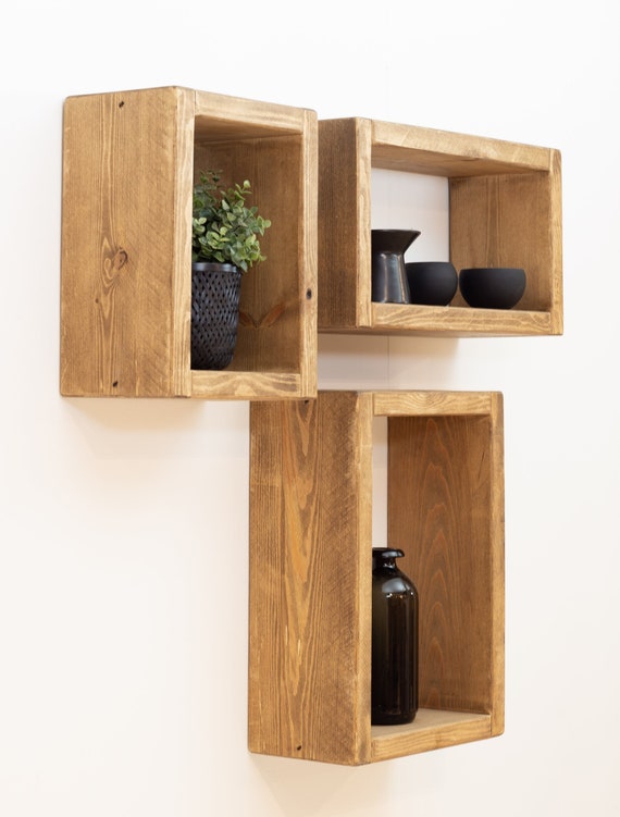 Rustic Wall Cube Wooden Box Wall Storage Display Shelves Handmade Bedside Table Etsy