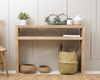 Solid Wood Console Table: Rustic Farmhouse Entryway Sofa Table with Storage