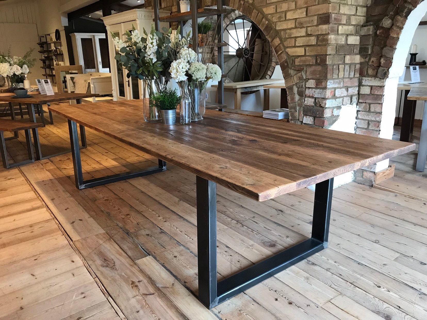 Reclaimed wood table with metal legs deals