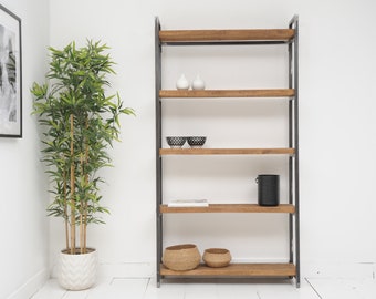 Industrial style shelving unit, rustic shelves, handmade steel and wood display stand