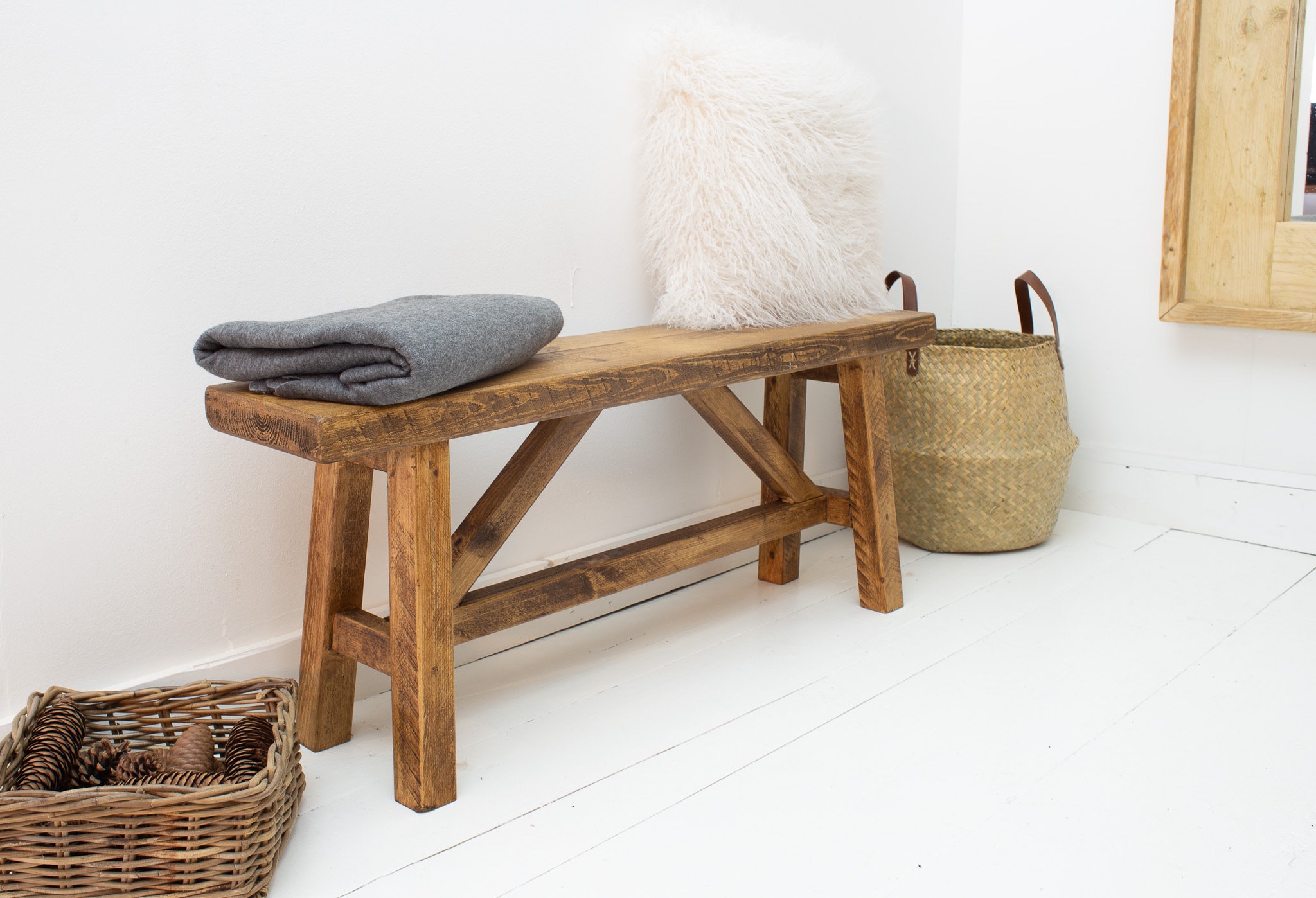 Rustic Skinny bench Handmade Rustic hallway bench