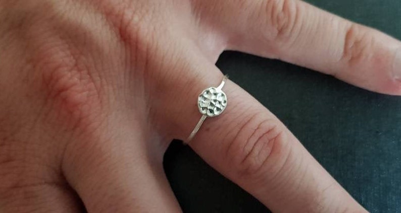 boho style Minimalist silver ring modern in timeless antique style with a thin rail and hammered surface