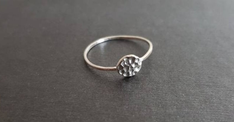 boho style Minimalist silver ring modern in timeless antique style with a thin rail and hammered surface