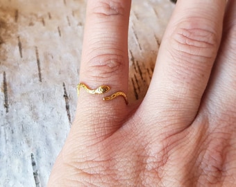 Goldring 24K Gold Schlange, Schlangenring aus Gold, Schlangenmuster Schmuck, Gold Schlangen Reptilien Ring