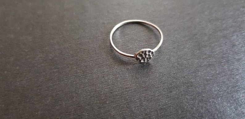 boho style Minimalist silver ring modern in timeless antique style with a thin rail and hammered surface