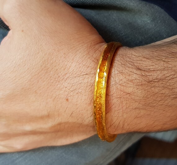 Gold Bangle 24K Pure Gold 999.9 Solid Cuff Handmade Surface